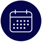 An icon of a calendar in a blue circle
