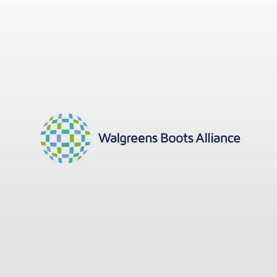 Logo of Walgreens Boots Alliance, with a blue and green mosaic globe and dark blue text.