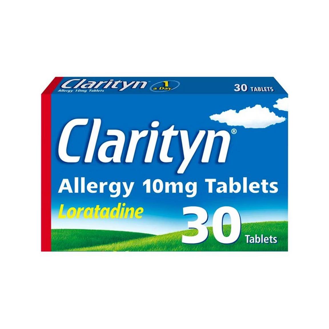 A box of Claritin allergy tablets with sky and field imagery.