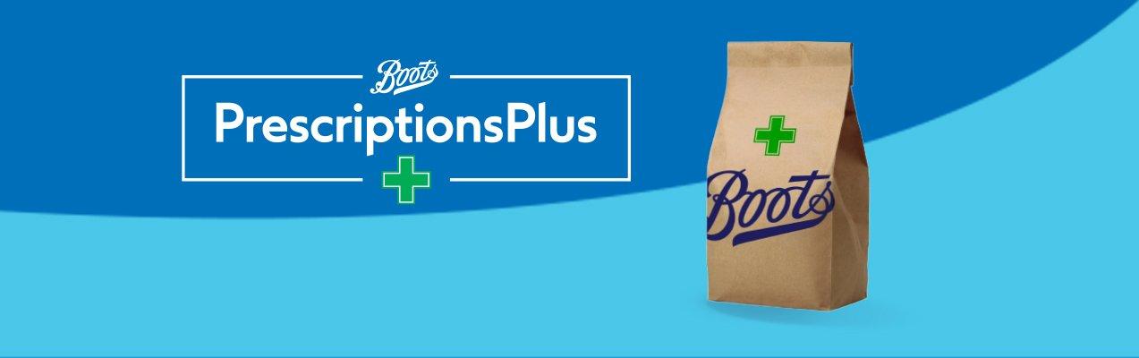 Boots prescription bag on blue background