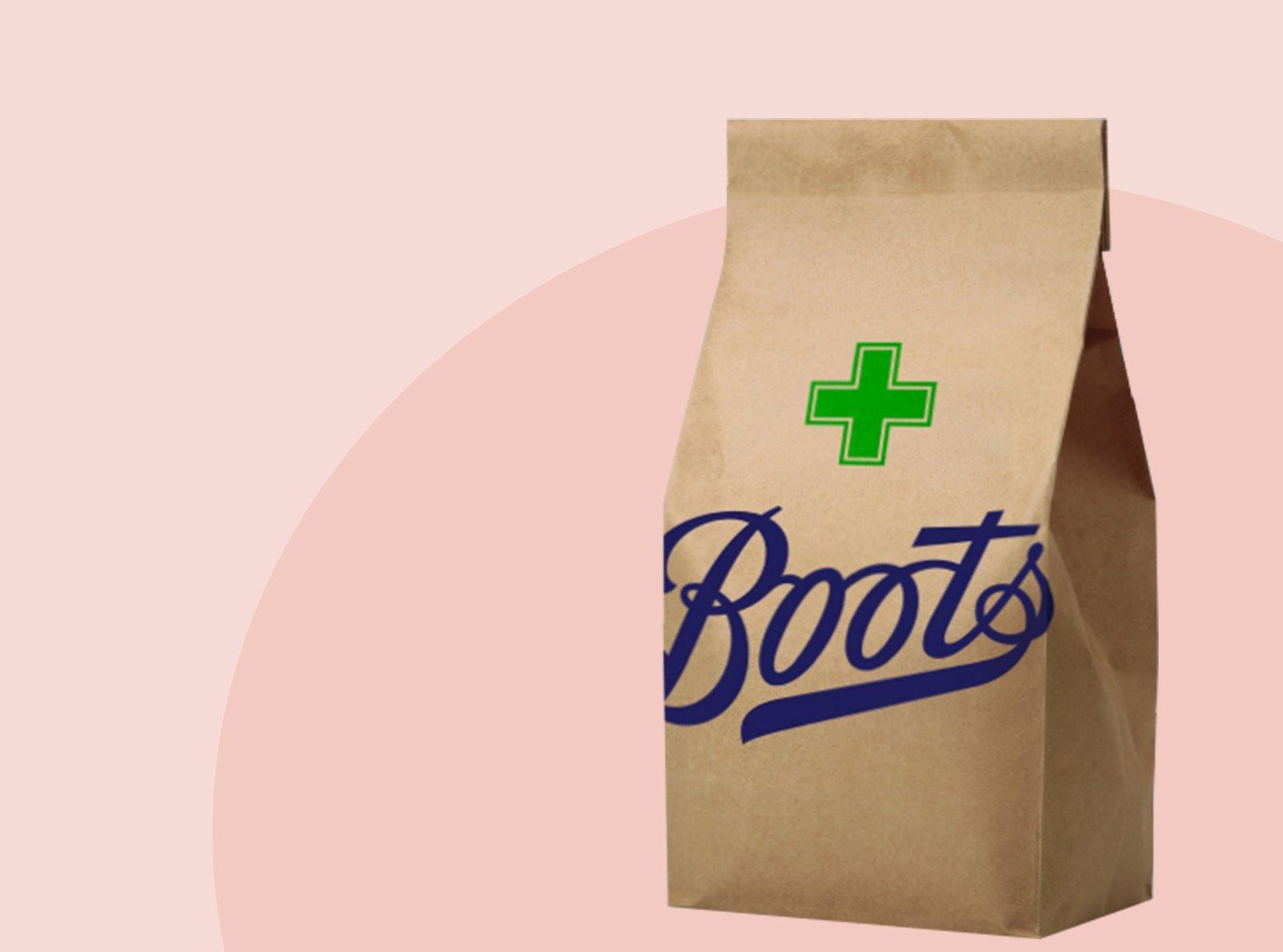 Boots prescription bag on blue background