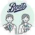 An illustration of two pharmacists holding a clipboard and tablet blister pack with the Boots logo above them on a green background