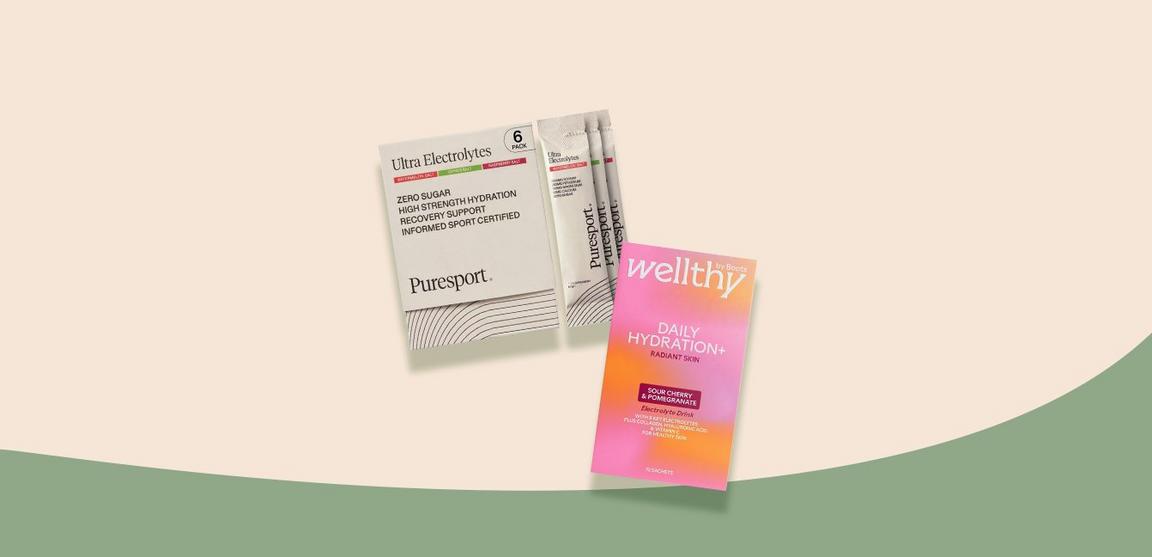 Two hydration products on a wellness background