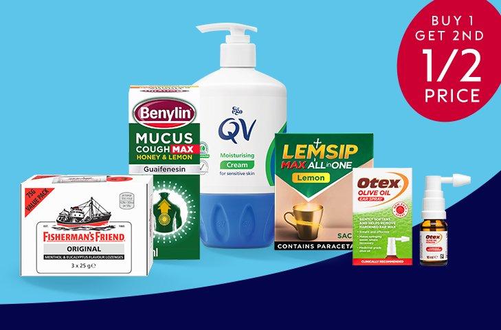 4 products on blue background