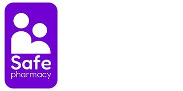 Logo with stylized figures and the words "Safe pharmacy" on a purple background.