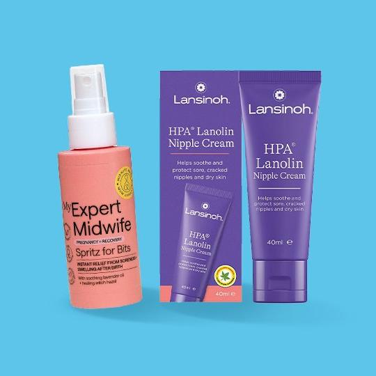 Two products on a blue background.