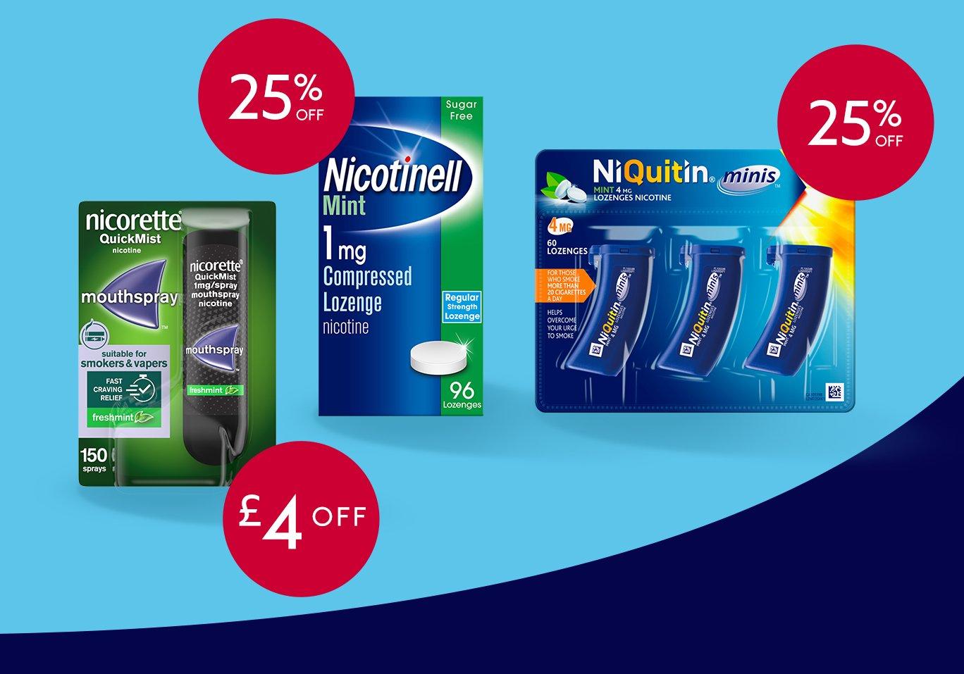 Three quit smoking products on a blue background.