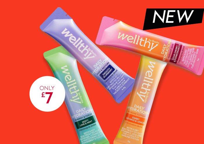 Red banner with products on it